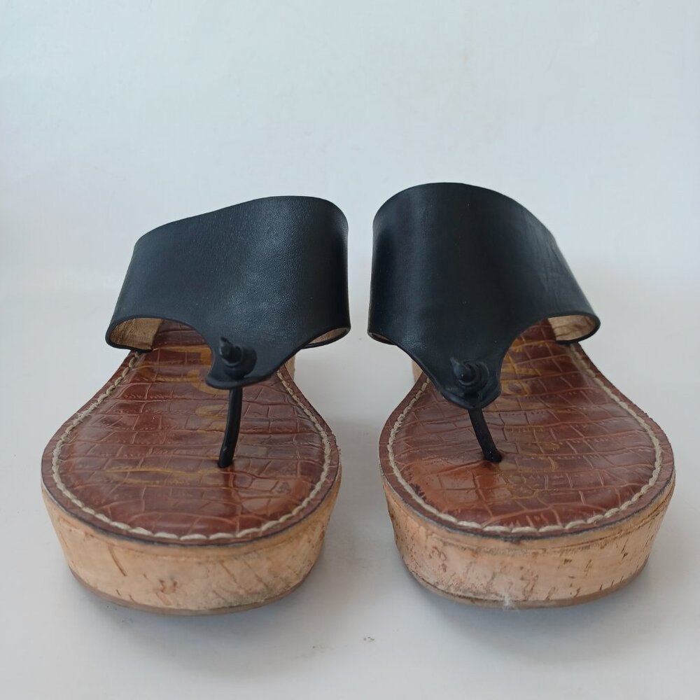 Sam Edelman Cork Wedge Sandals Black Leather Roy 3D Platform Shoes Womens 8.5 - Picture 4 of 15